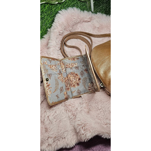 NWOT Nash Calfskin Leather Crossbody Bag & Wallet - Metallic Pink Gold - Picture 9 of 11